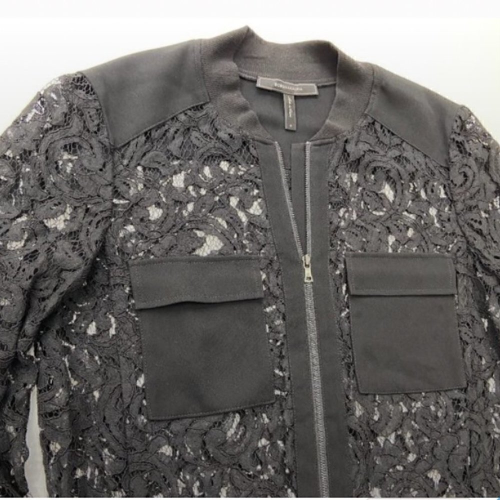 BCBG Black Lace Long Sleeve Zipper Jacket, Small - Picture 2 of 7